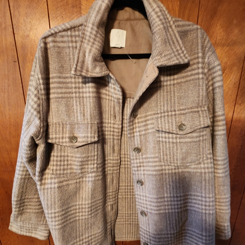 EUC Gender Neutral Joie Plaid Shirt Jacket - Beige and Gray